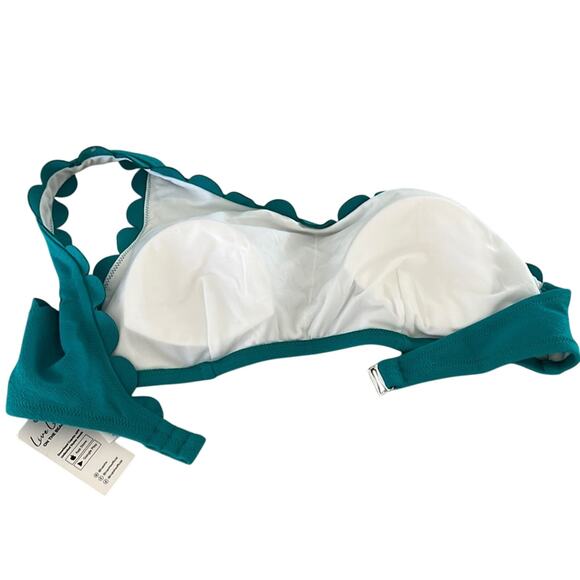Cupshe Teal Blue Textured One Shoulder Scalloped Bikini Top Woman Size Large - Picture 4 of 4